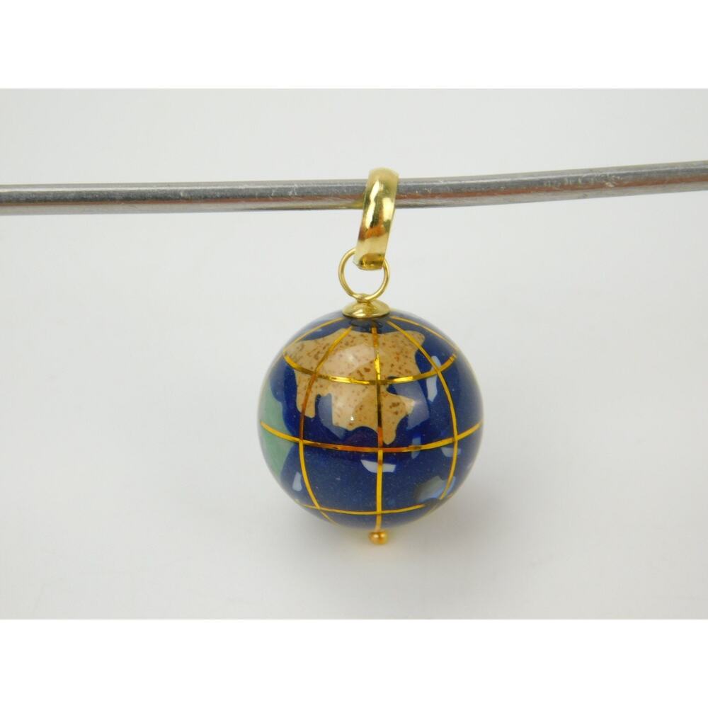 Michael Anthony 14K Gold Lapis & Stone Inlay World Globe Pendant Charm 1" Long